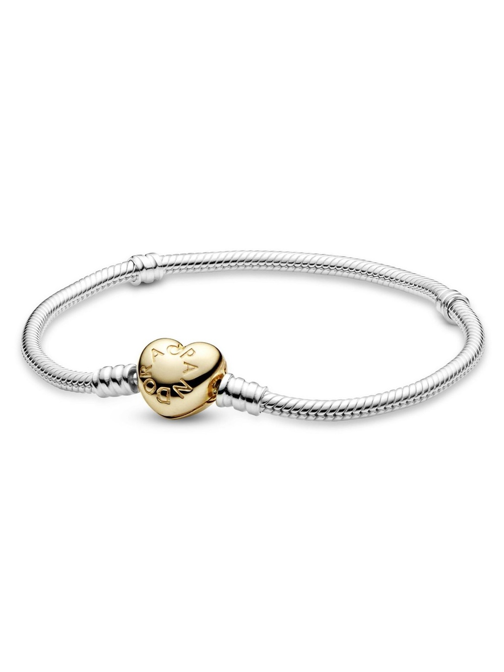 Pandora Two-Tone Heart Clasp Snake Chain Bracelet - Silver & Gold 8.3” - Picture 2 of 3